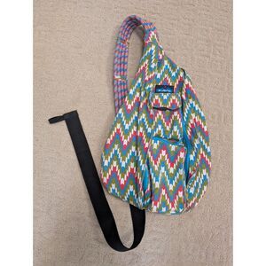 Kavu Rope Sling Bag Crossbody Womens Pink/Green/Blue Geometric 100% Cotton